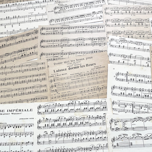 1930s - Vintage French Sheet Music Fragments from 1920s to 1940s - Antique Musical Ephemera for Art and Decor