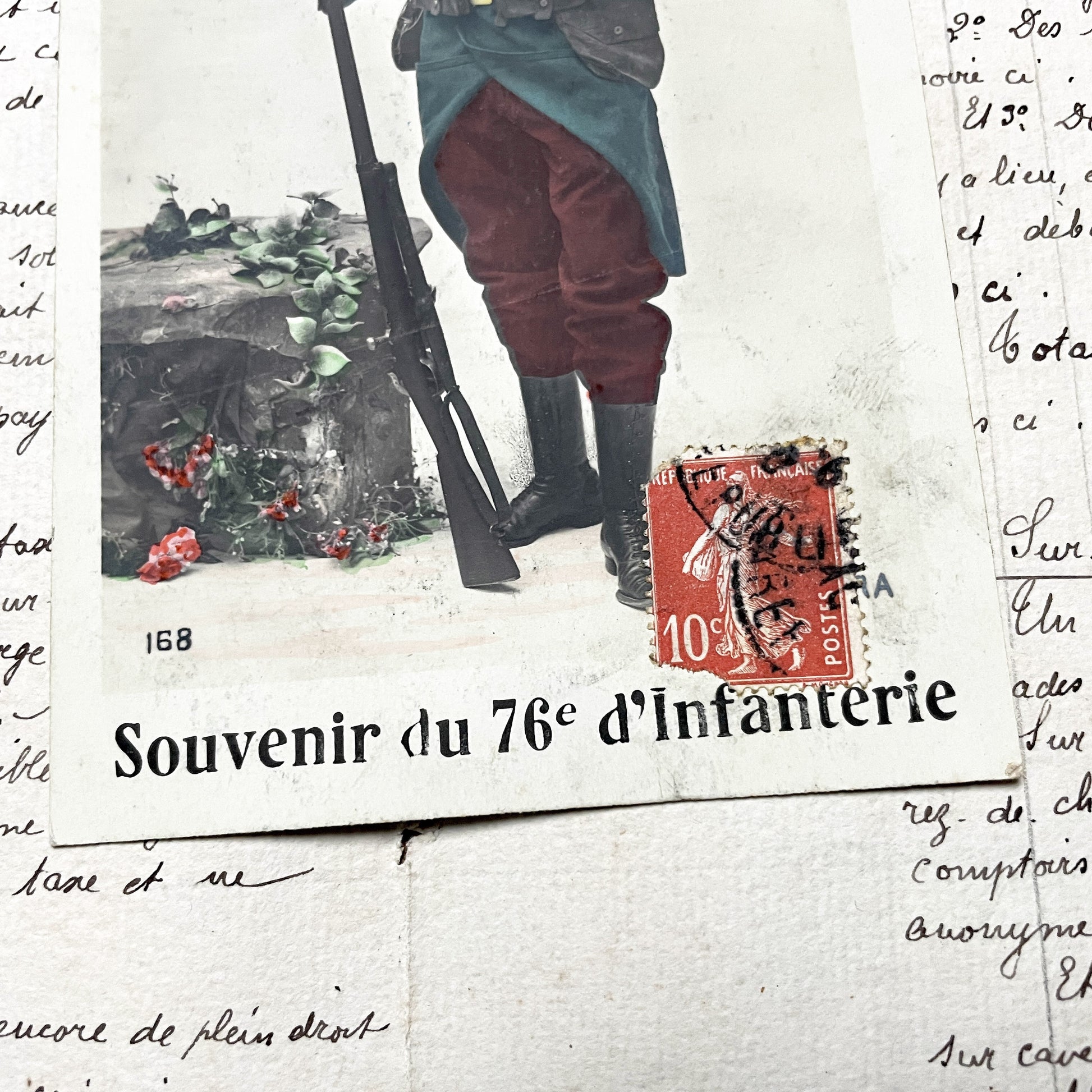 1910s - French Infantry Soldier Postcard - 76th Regiment Military Souvenir - Vintage Pre-WWI Ephemera - Historical Collectible Card