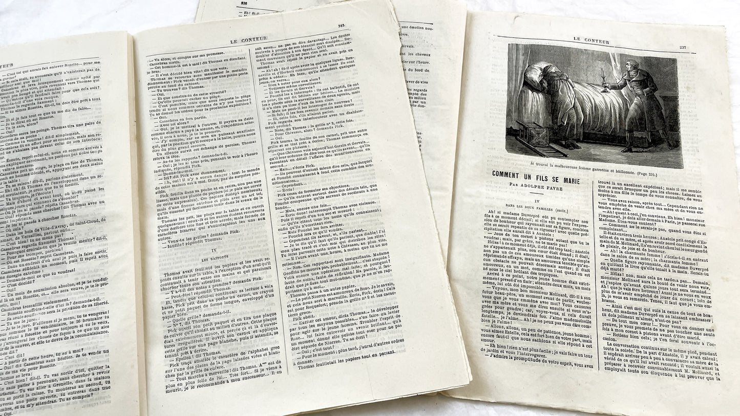 Late 19th - French Literary Newspaper Duo - Le Conteur Publications from 1880-1881 - Vintage French Periodical Set with Engravings