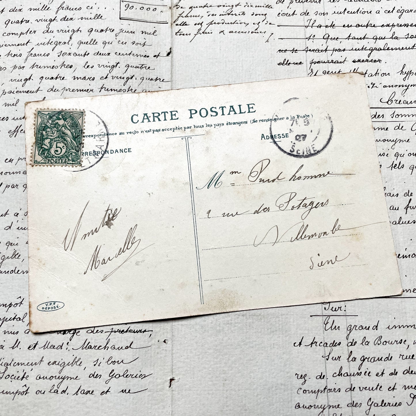 1900s - French Souvenir Card - Gretz Armainvilliers Glitter Ephemera - Antique Decorative Memento -  Paper Collectible