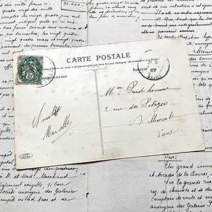 1900s - French Souvenir Card - Gretz Armainvilliers Glitter Ephemera - Antique Decorative Memento -  Paper Collectible