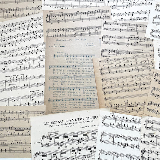 1930s - Vintage French Sheet Music Fragments from 1920s to 1940s - Antique Musical Ephemera for Art and Decor