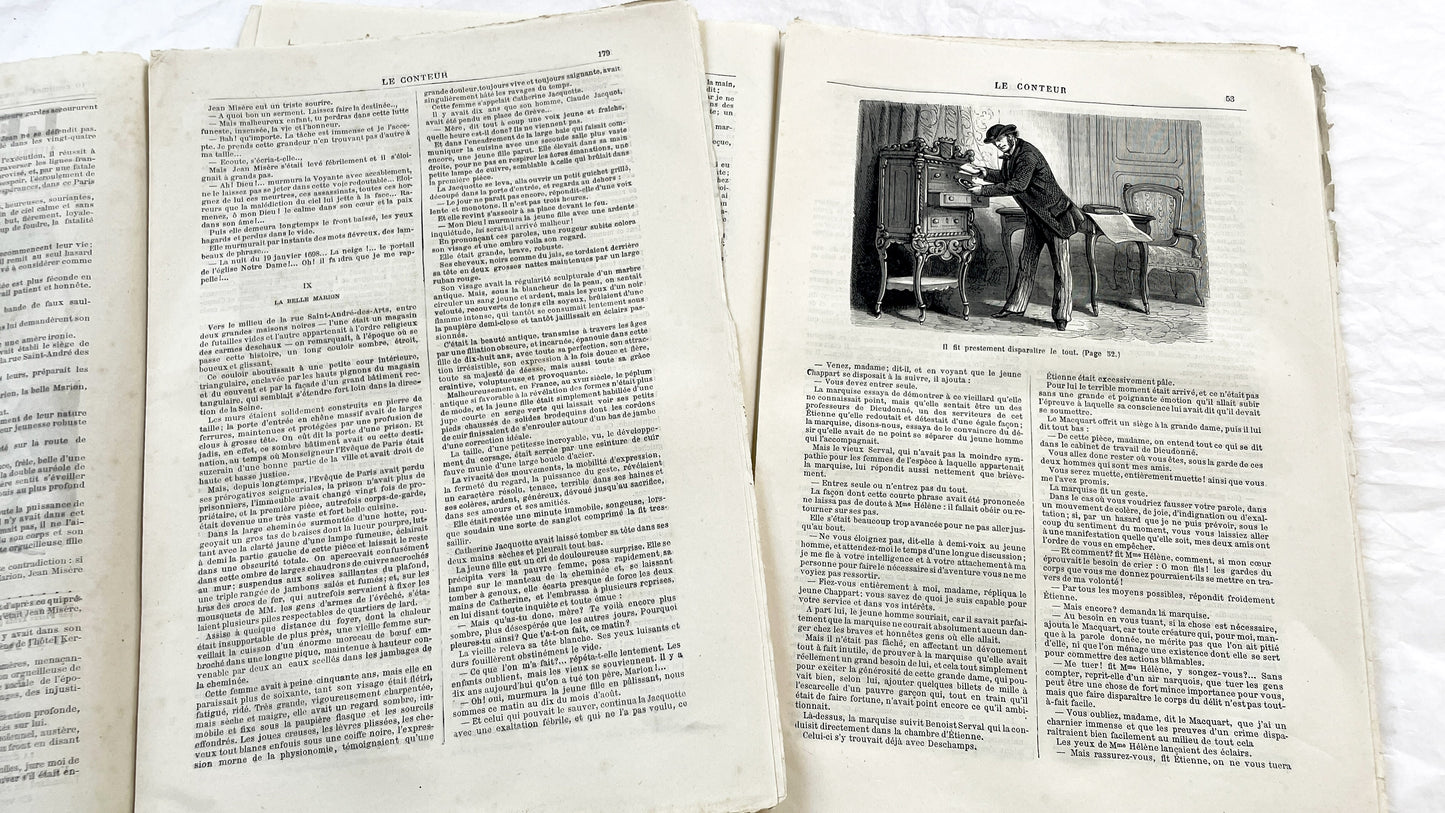 Late 19th - French Literary Periodicals Le Conteur - Two 1881 Editions - Original Engravings - Featuring Jean Misère Novel by Louis Letang