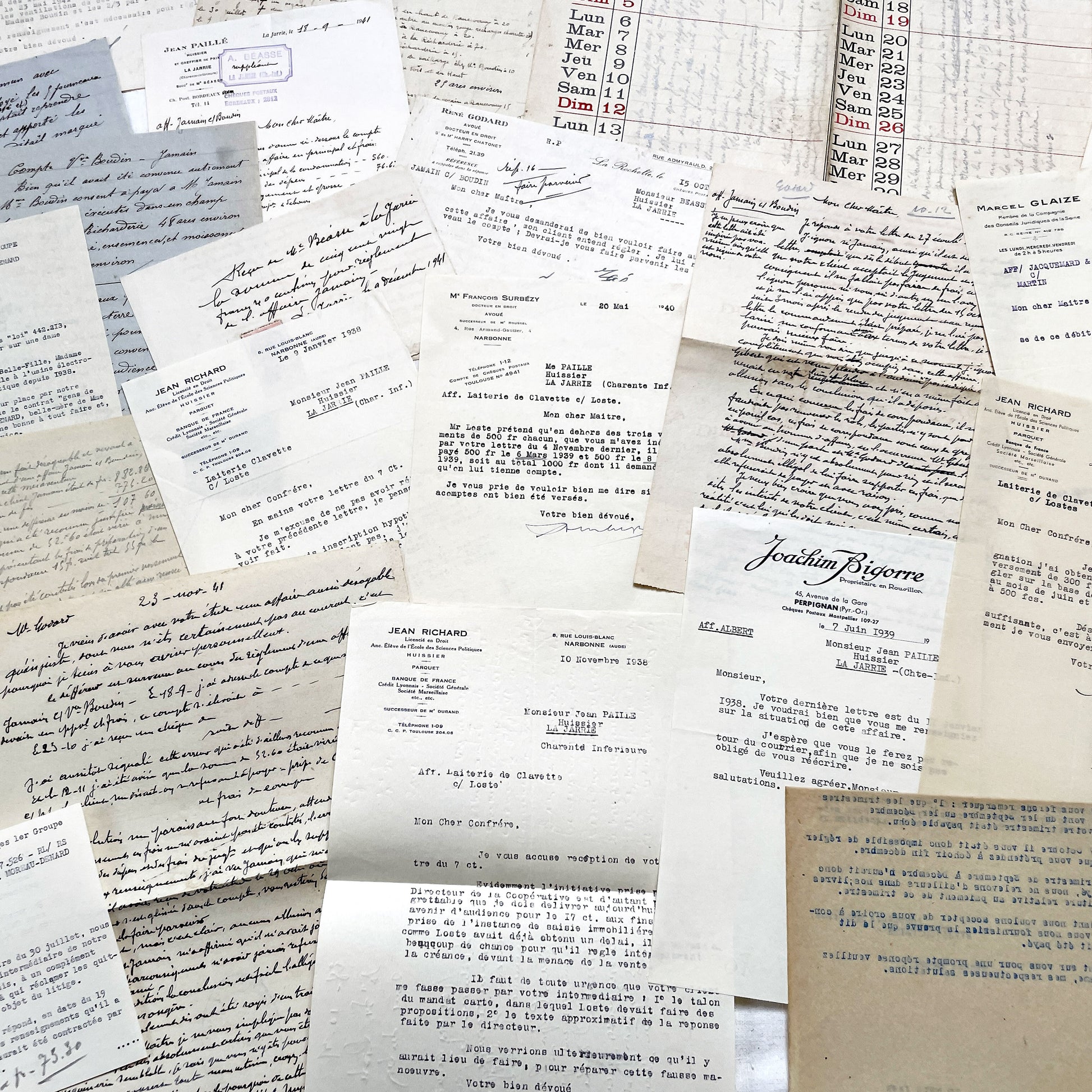1930s - Vintage Ephemera Lot – French Letters, Invoices & Legal Documents from Notary Archive