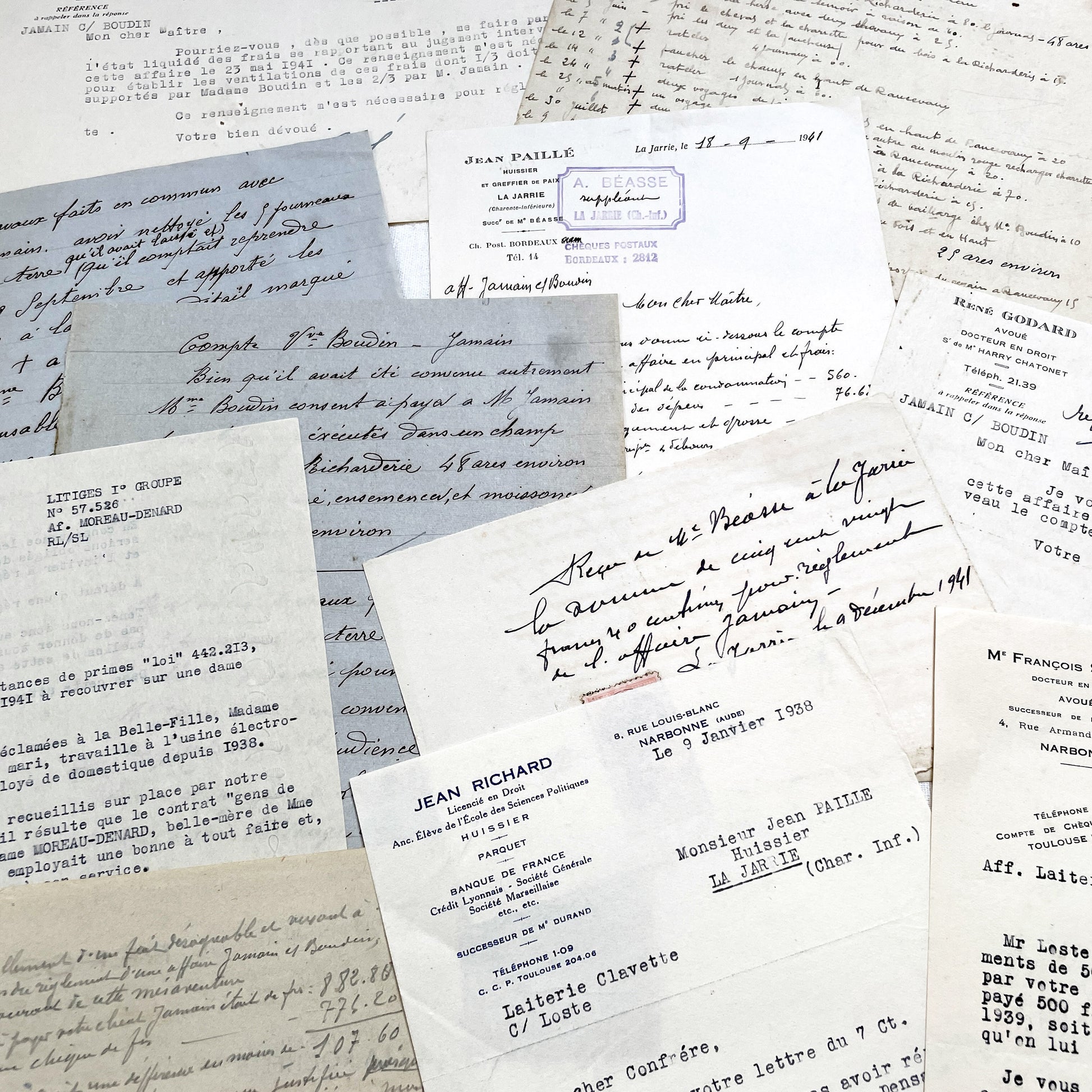 1940s - Vintage Ephemera Lot – French Letters, Invoices & Legal Documents from Notary Archive