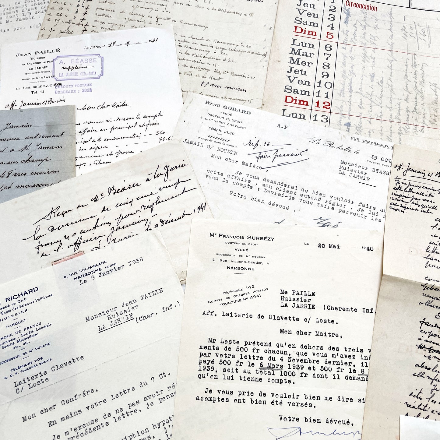 1930s - Vintage Ephemera Lot – French Letters, Invoices & Legal Documents from Notary Archive