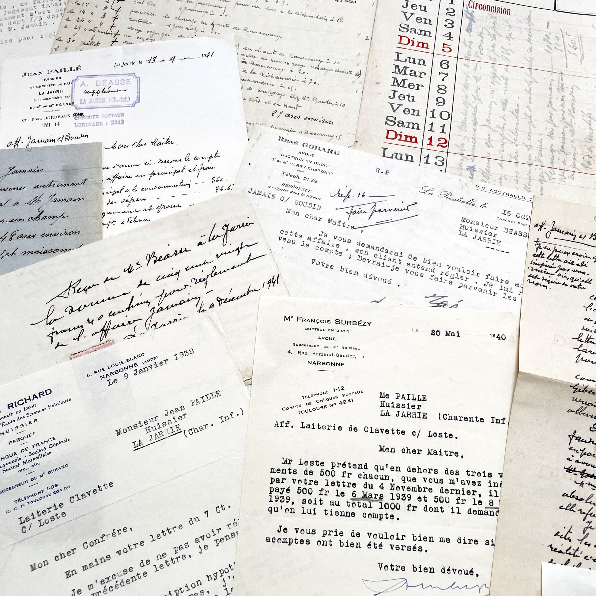 1930s - Vintage Ephemera Lot – French Letters, Invoices & Legal Documents from Notary Archive