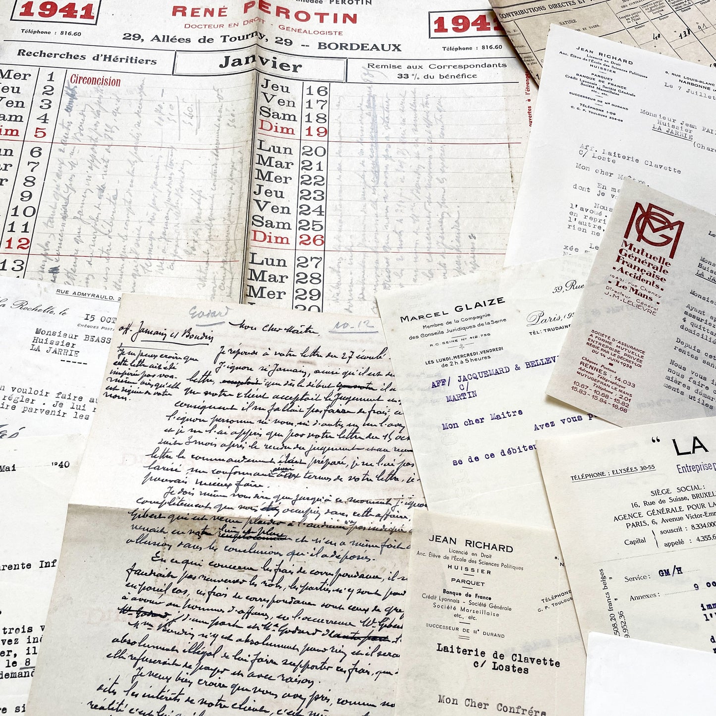 1930s - Vintage Ephemera Lot – French Letters, Invoices & Legal Documents from Notary Archive