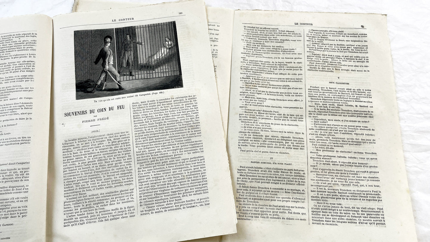 Late 19th - French Literary Periodicals Le Conteur - Two 1881 Editions - Original Engravings - Featuring Jean Misère Novel by Louis Letang