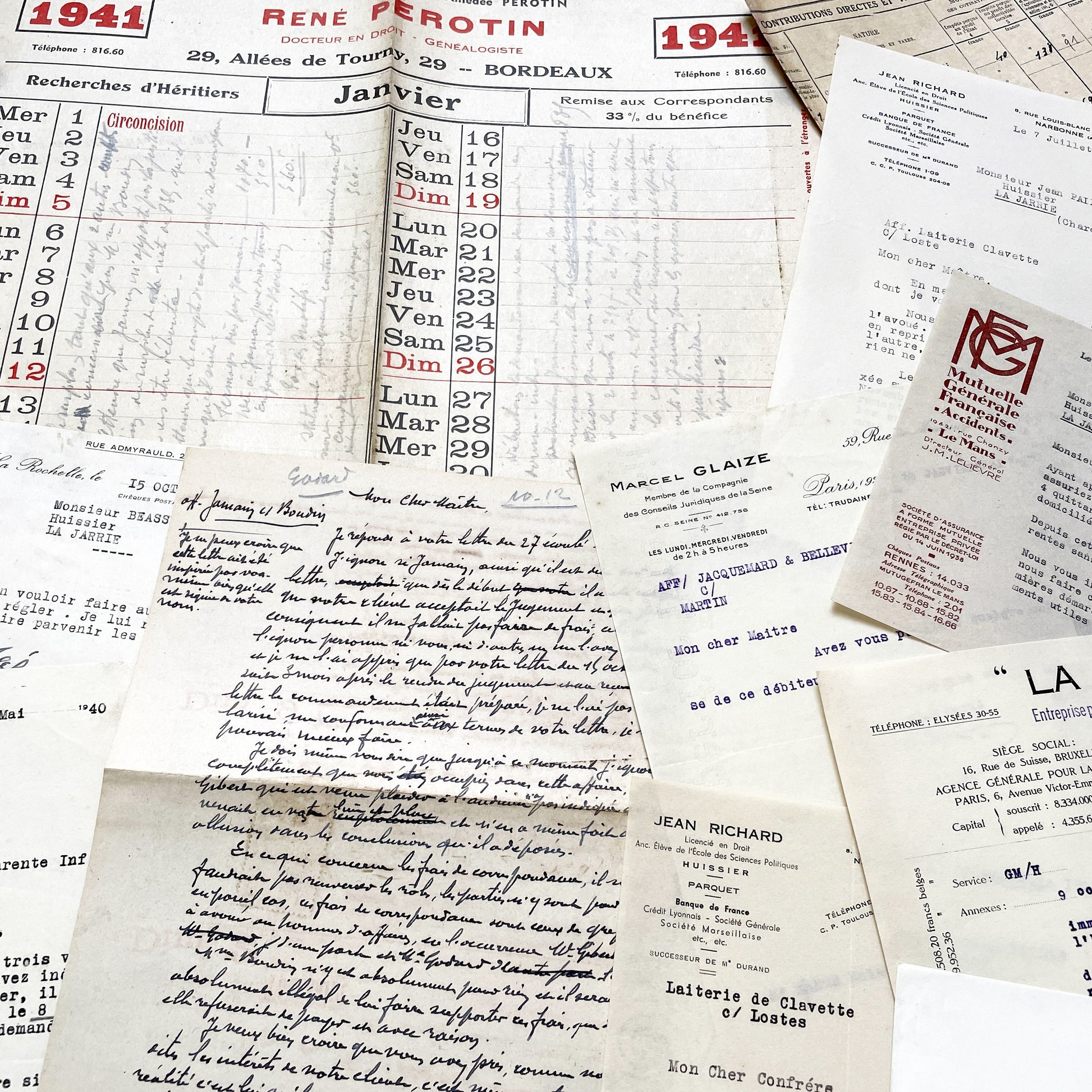 1940s - Vintage Ephemera Lot – French Letters, Invoices & Legal Documents from Notary Archive