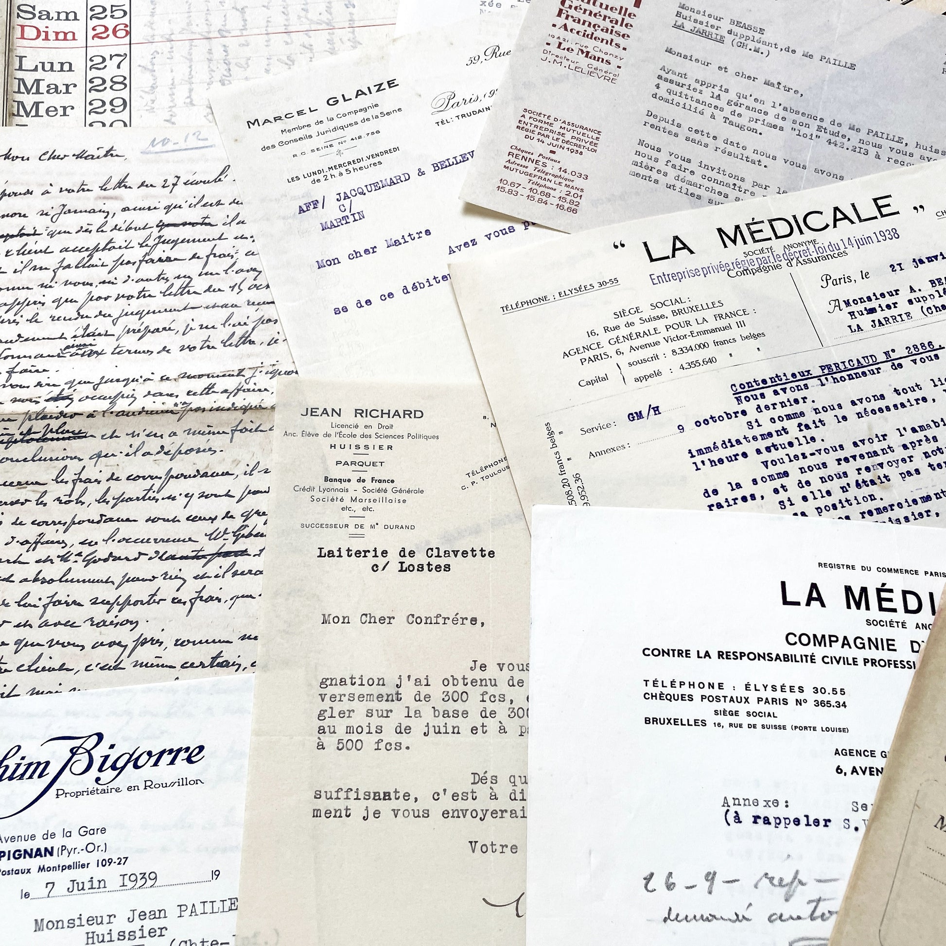 1930s - Vintage Ephemera Lot – French Letters, Invoices & Legal Documents from Notary Archive