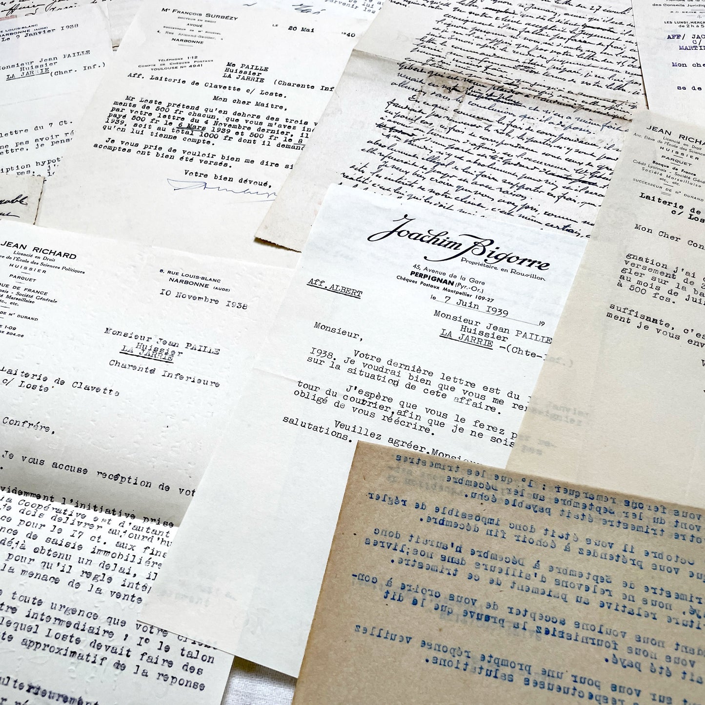 1940s - Vintage Ephemera Lot – French Letters, Invoices & Legal Documents from Notary Archive