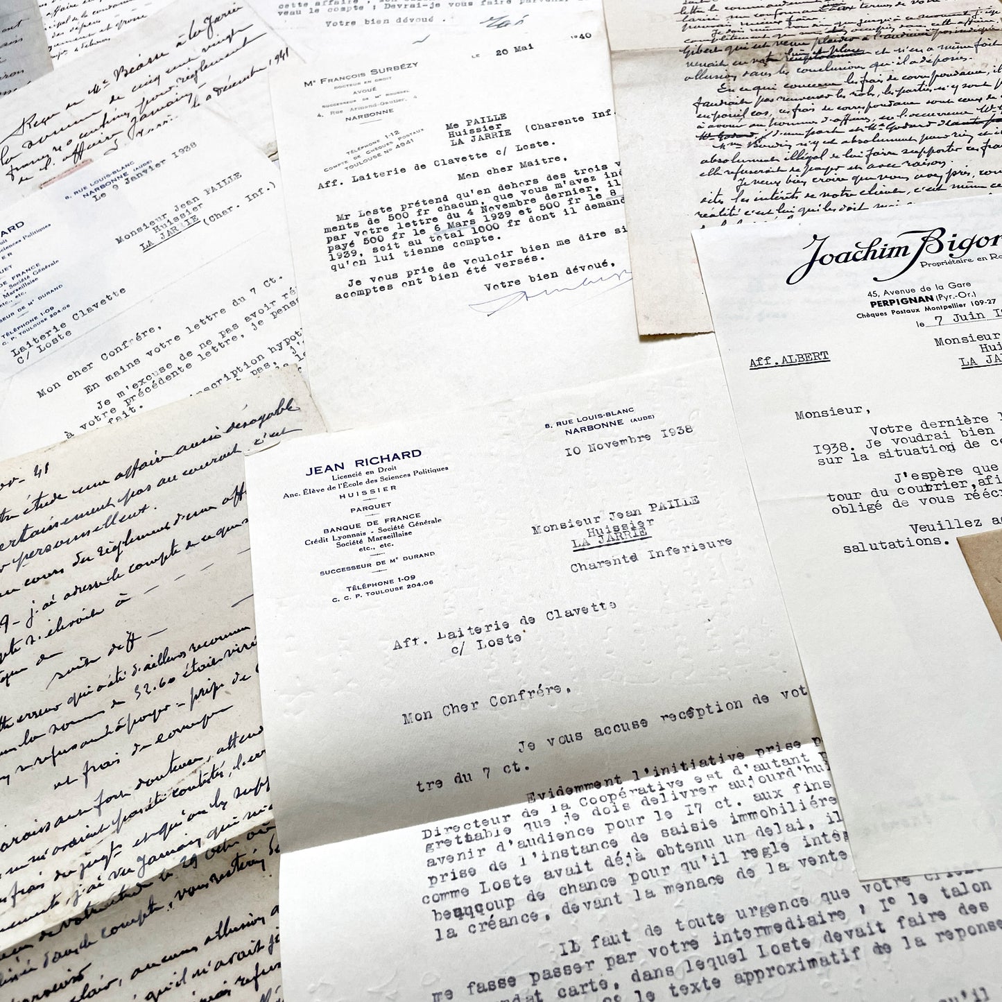 1930s - Vintage Ephemera Lot – French Letters, Invoices & Legal Documents from Notary Archive