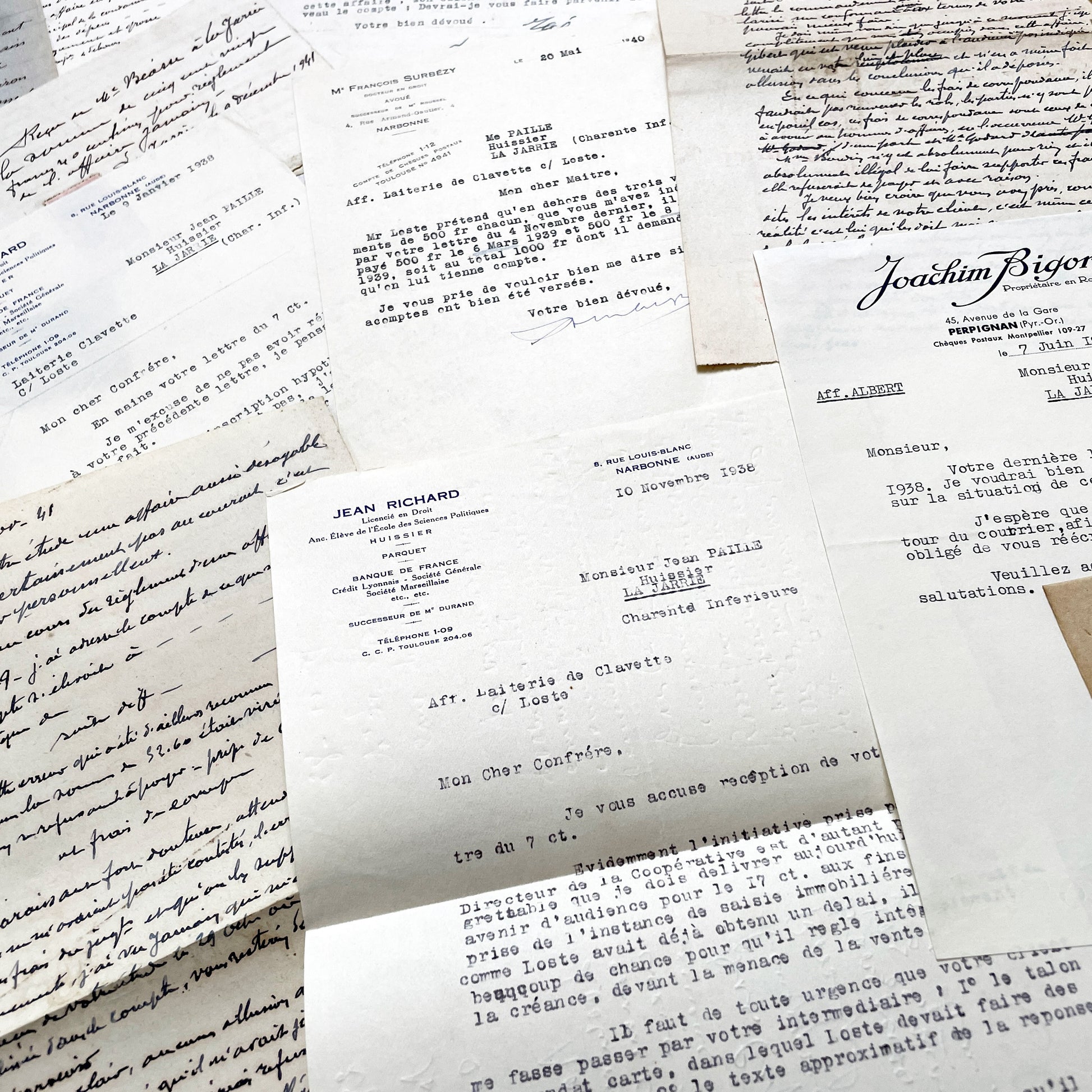 1930s - Vintage Ephemera Lot – French Letters, Invoices & Legal Documents from Notary Archive
