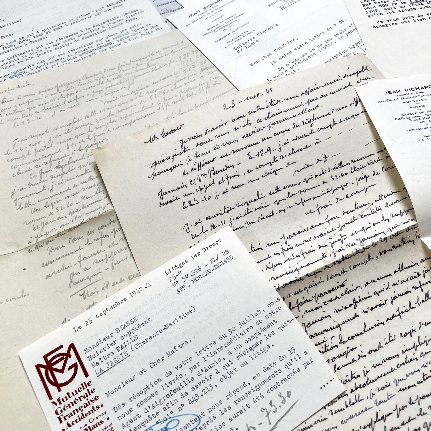 1940s - Vintage Ephemera Lot – French Letters, Invoices & Legal Documents from Notary Archive