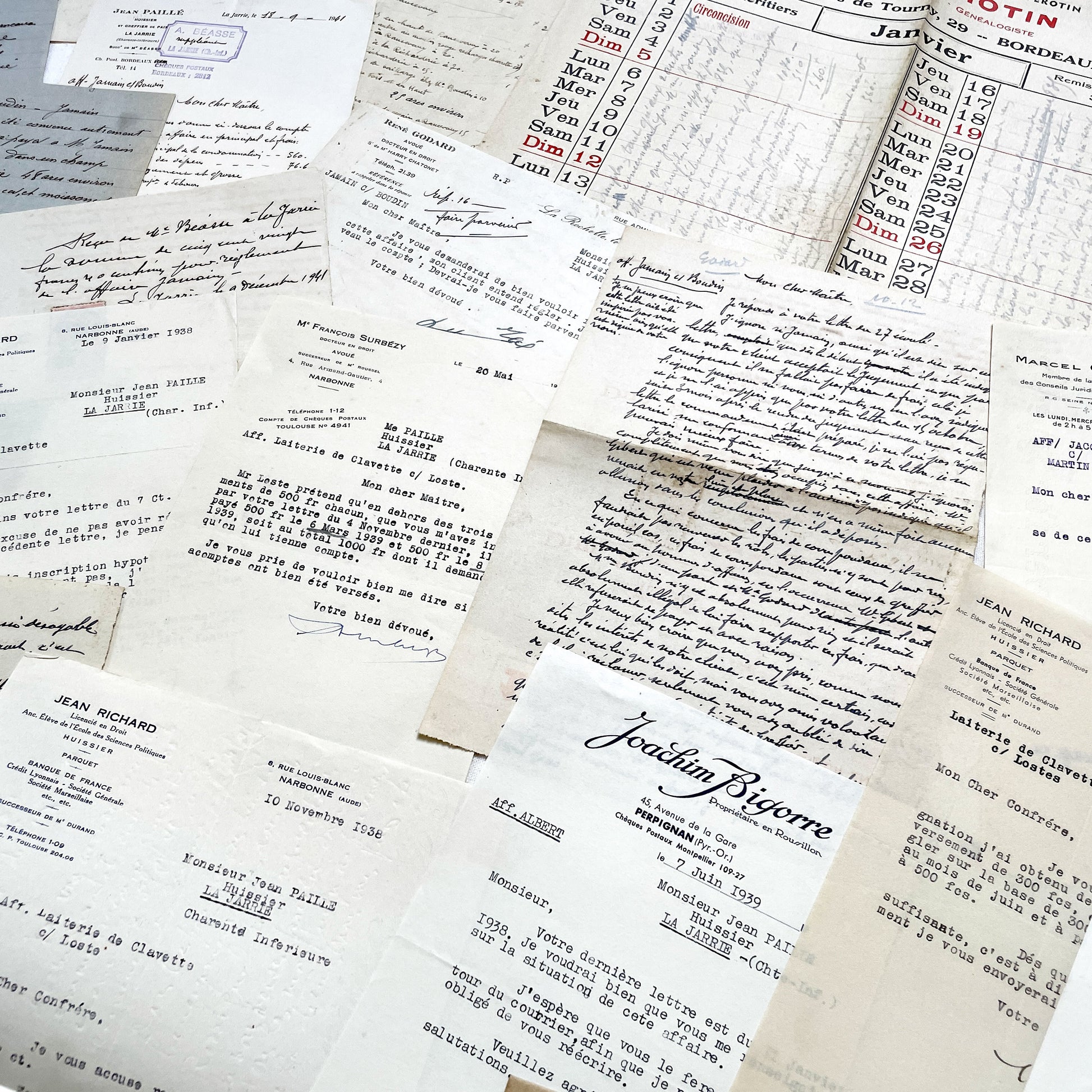 1930s - Vintage Ephemera Lot – French Letters, Invoices & Legal Documents from Notary Archive