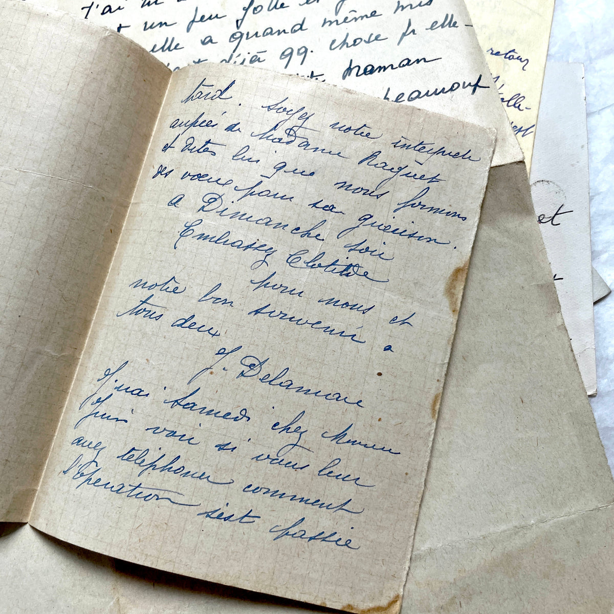 Set of 10 vintage French handwritten letters from the 1930s, showing varied elegant script and paper.