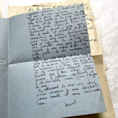 Set of 10 vintage French handwritten letters from the 1930s, showing varied elegant script and paper.