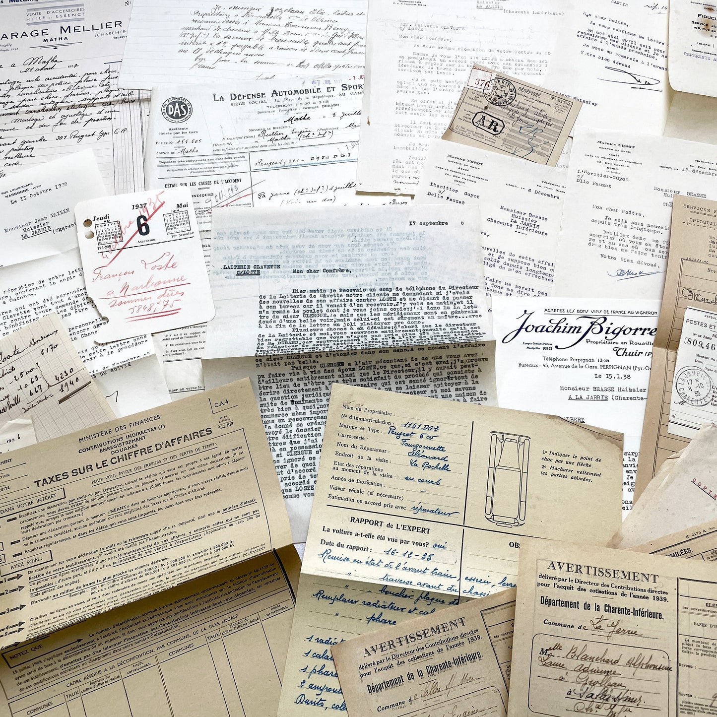 1930s - Vintage Ephemera Lot – French Letters, Invoices & Legal Documents from Notary Archive