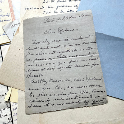 Set of 10 vintage French handwritten letters from the 1930s, showing varied elegant script and paper.