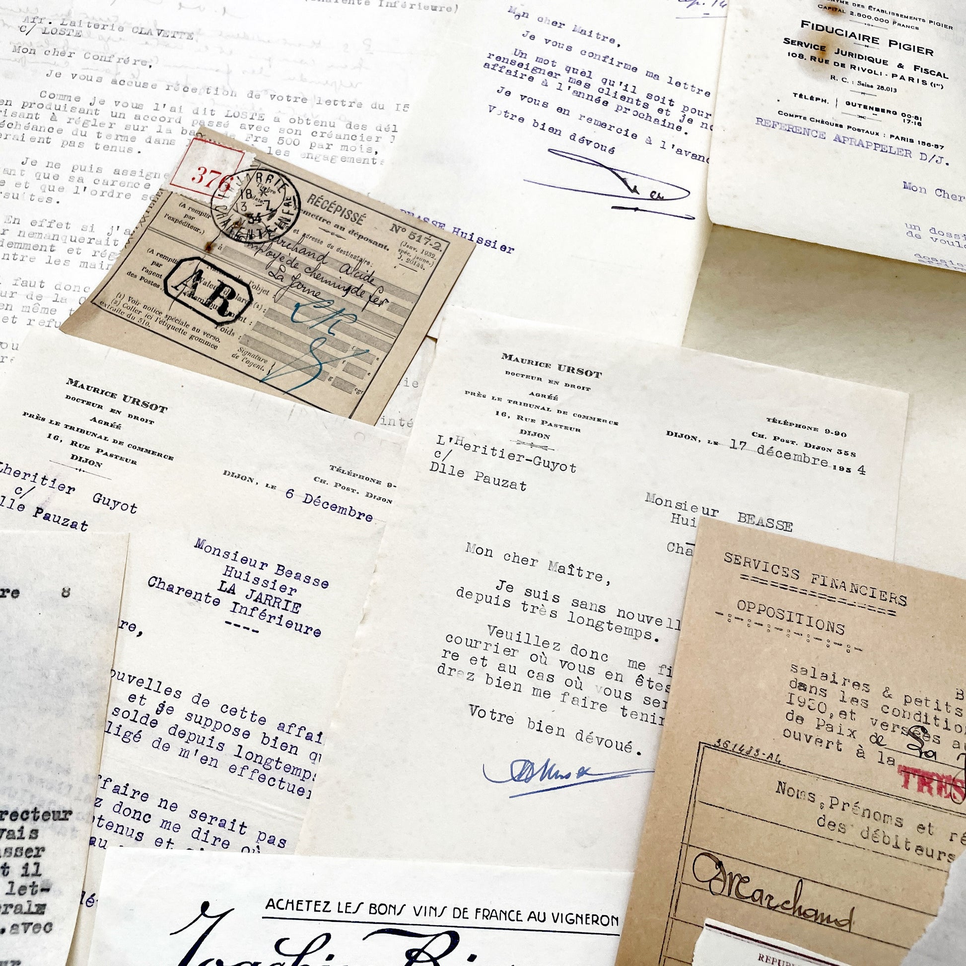 1930s - Vintage Ephemera Lot – French Letters, Invoices & Legal Documents from Notary Archive
