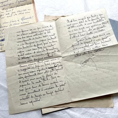 Set of 10 vintage French handwritten letters from the 1930s, showing varied elegant script and paper.