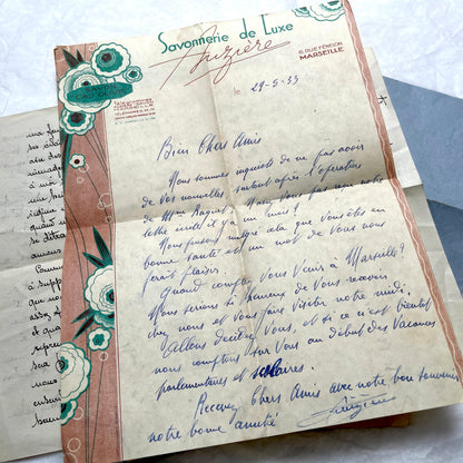 Set of 10 vintage French handwritten letters from the 1930s, showing varied elegant script and paper.