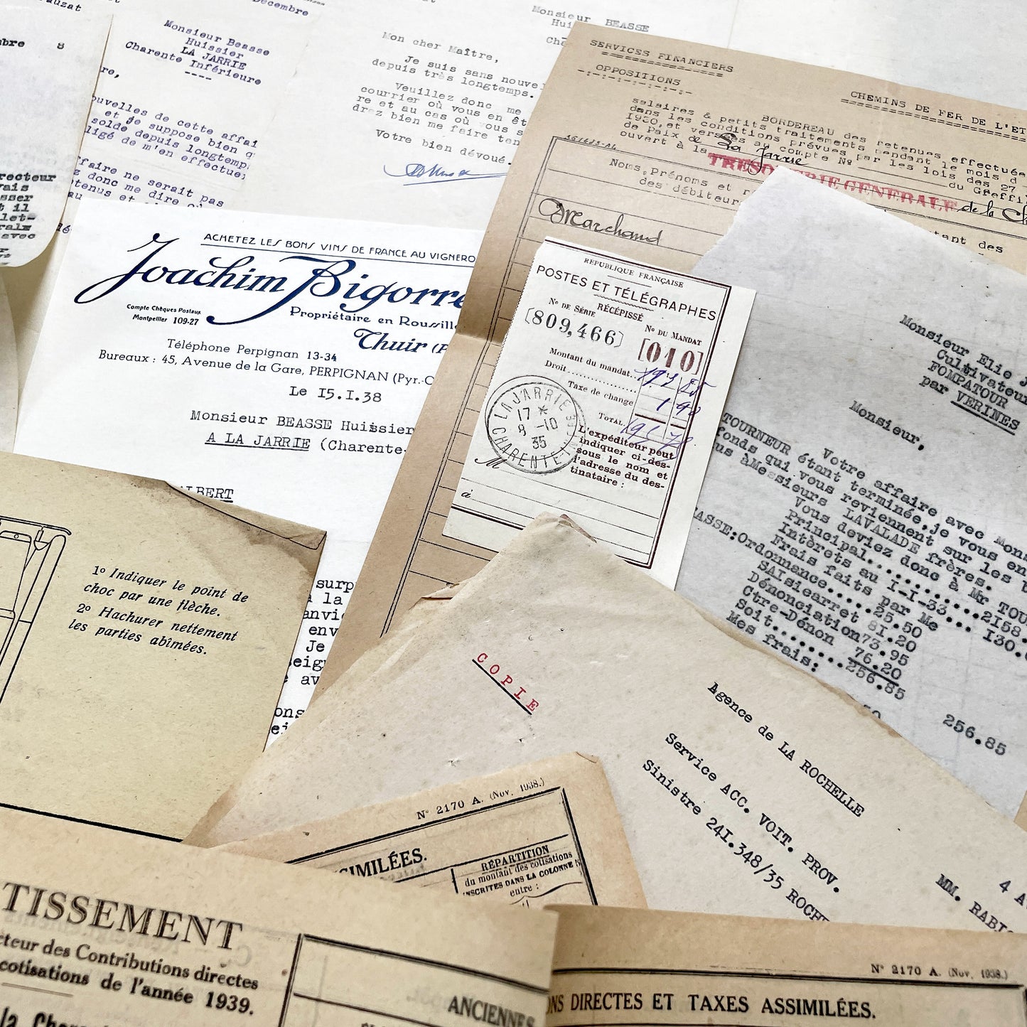 1930s - Vintage Ephemera Lot – French Letters, Invoices & Legal Documents from Notary Archive
