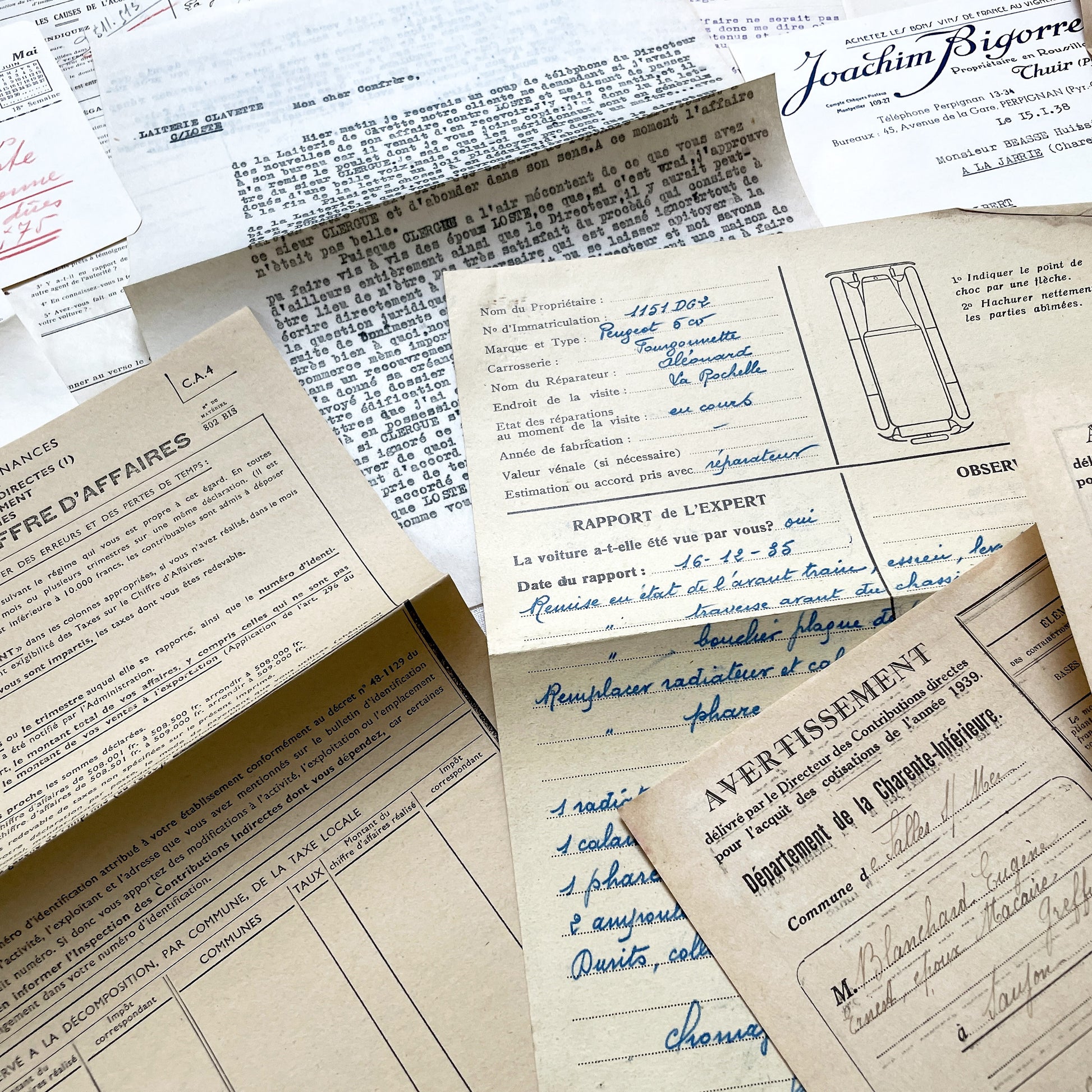 1930s - Vintage Ephemera Lot – French Letters, Invoices & Legal Documents from Notary Archive
