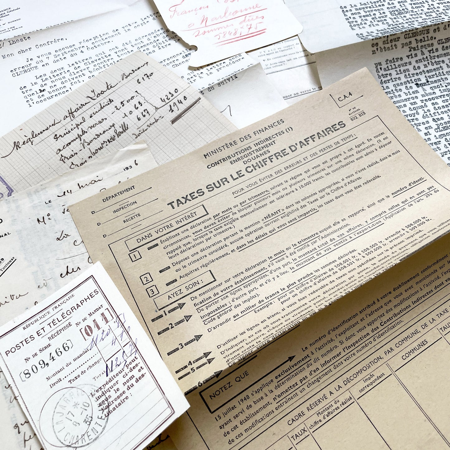 1930s - Vintage Ephemera Lot – French Letters, Invoices & Legal Documents from Notary Archive