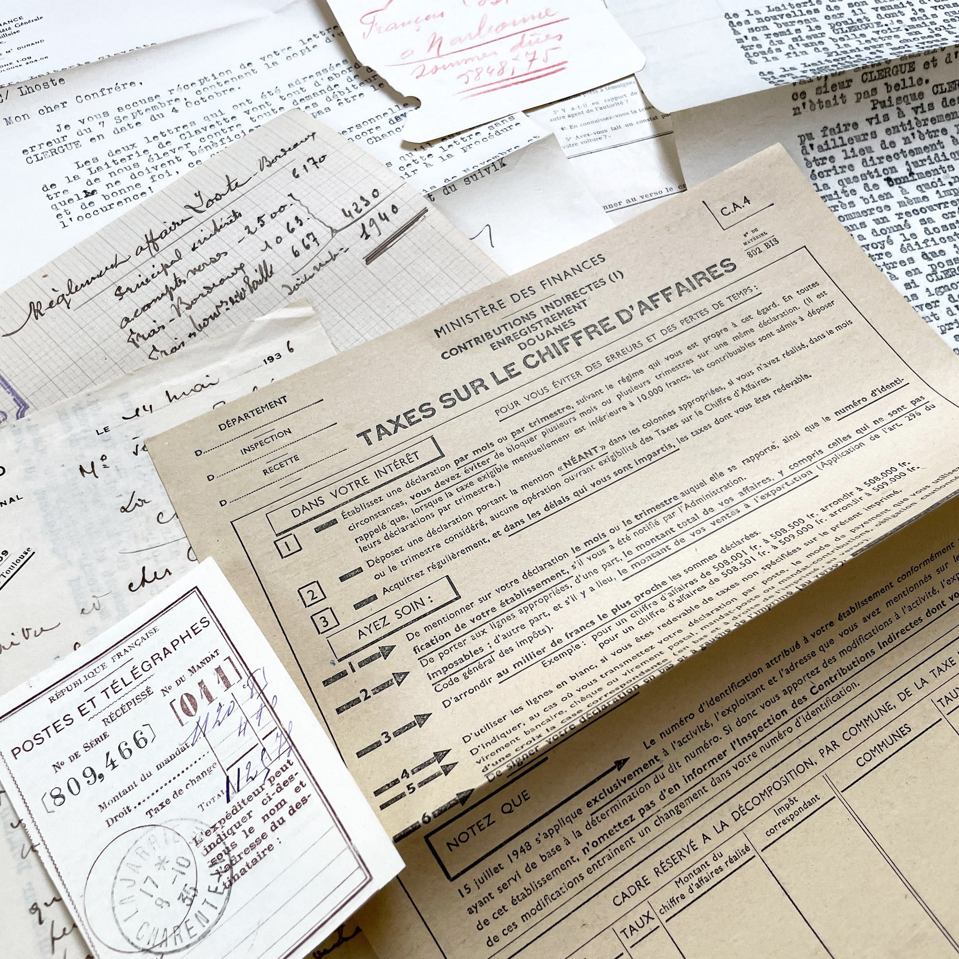 1930s - Vintage Ephemera Lot – French Letters, Invoices & Legal Documents from Notary Archive
