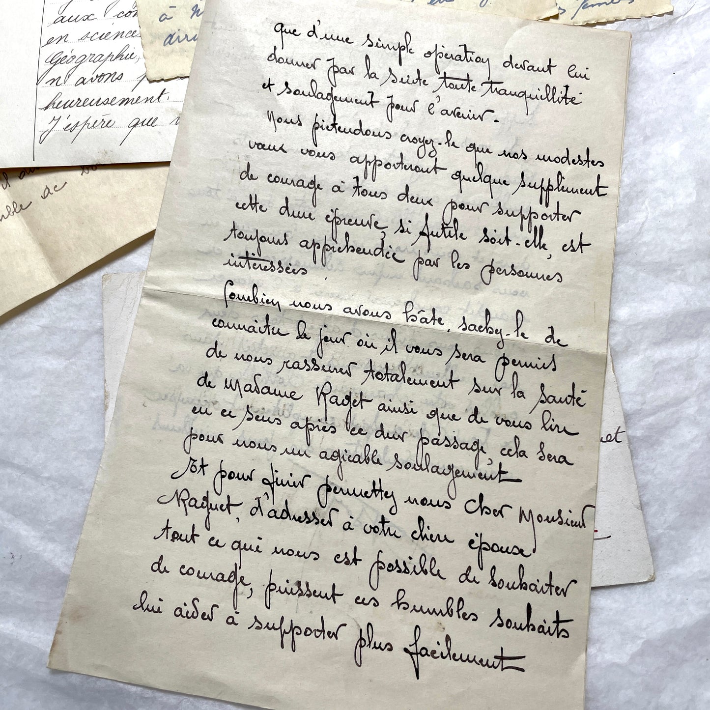 1930s French handwritten letter set - vintage paper ephemera with elegant cursive and letterheads.