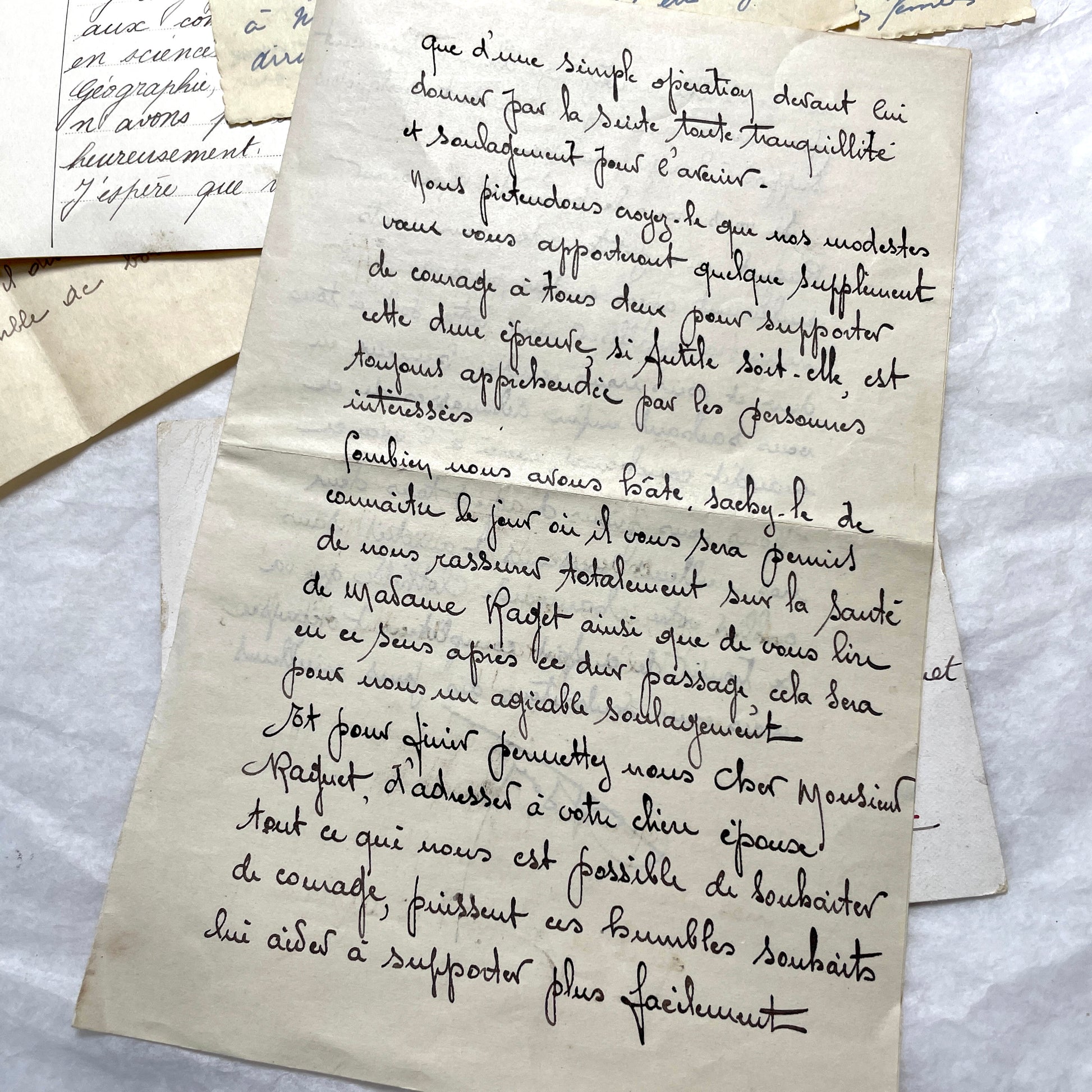 1930s French handwritten letter set - vintage paper ephemera with elegant cursive and letterheads.