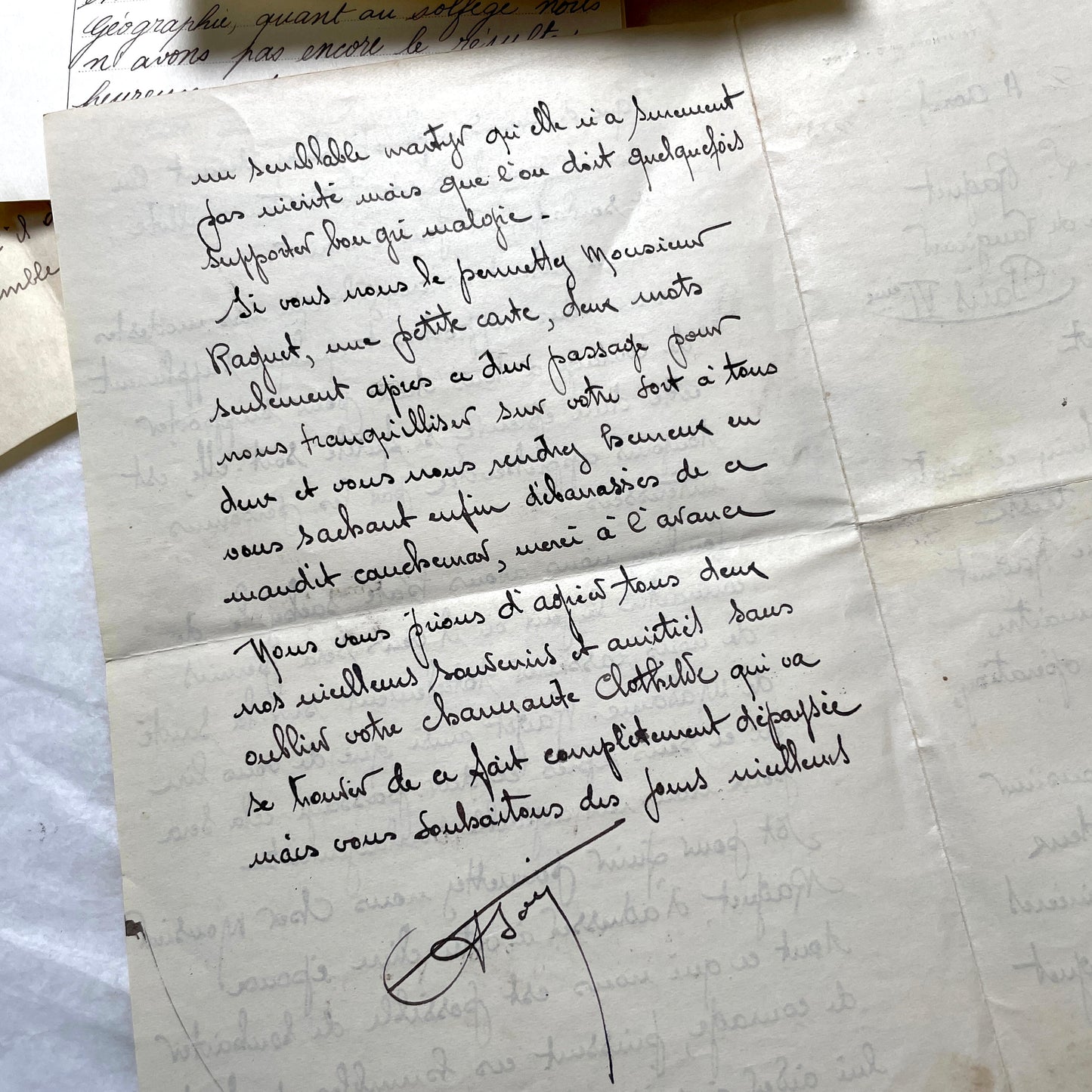 1930s French handwritten letter set - vintage paper ephemera with elegant cursive and letterheads.