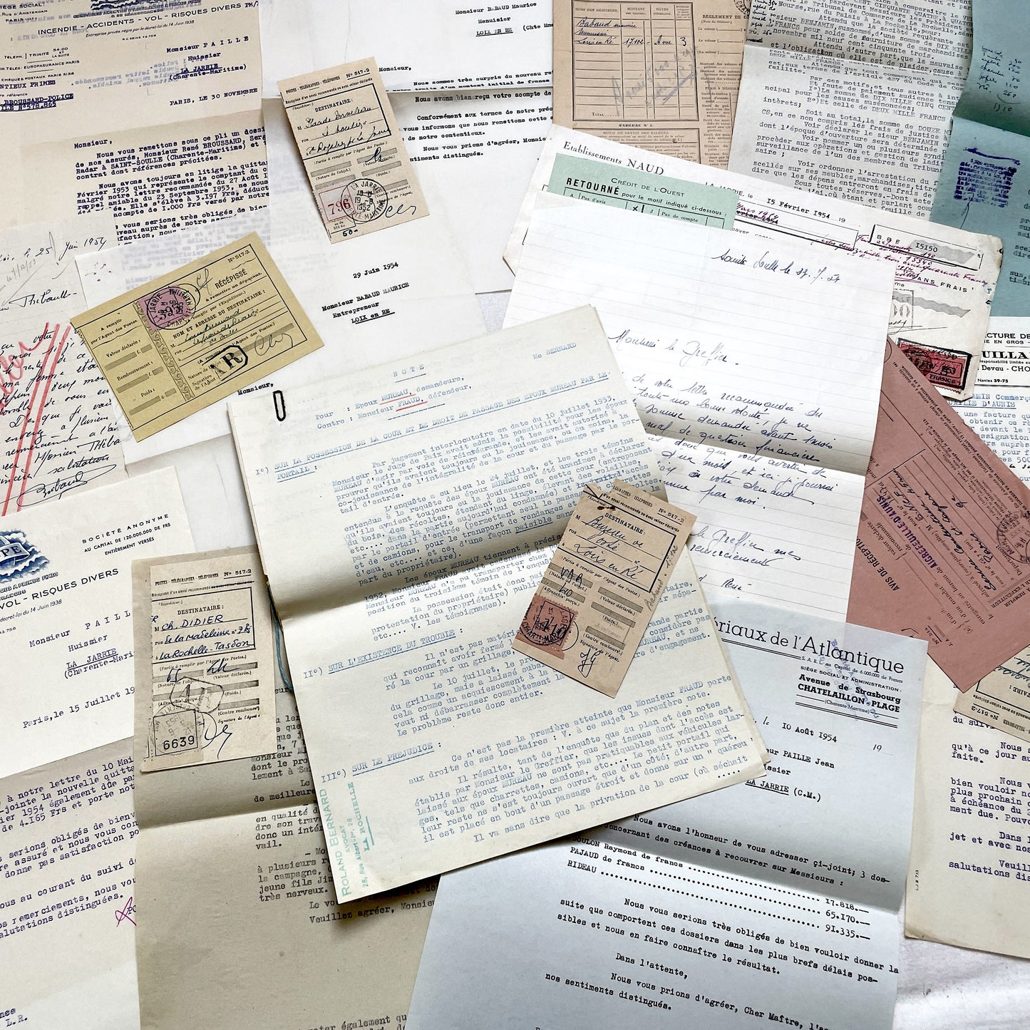 1930s - Vintage Ephemera Lot – French Letters, Invoices & Legal Documents from Notary Archive