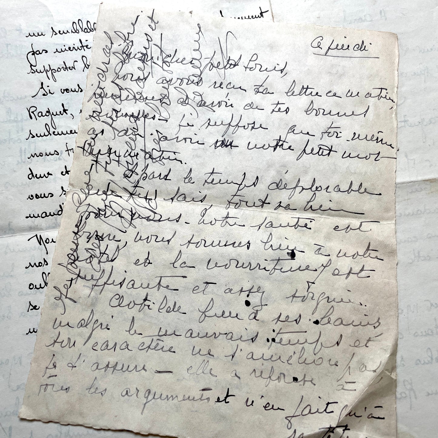 1930s French handwritten letter set - vintage paper ephemera with elegant cursive and letterheads.