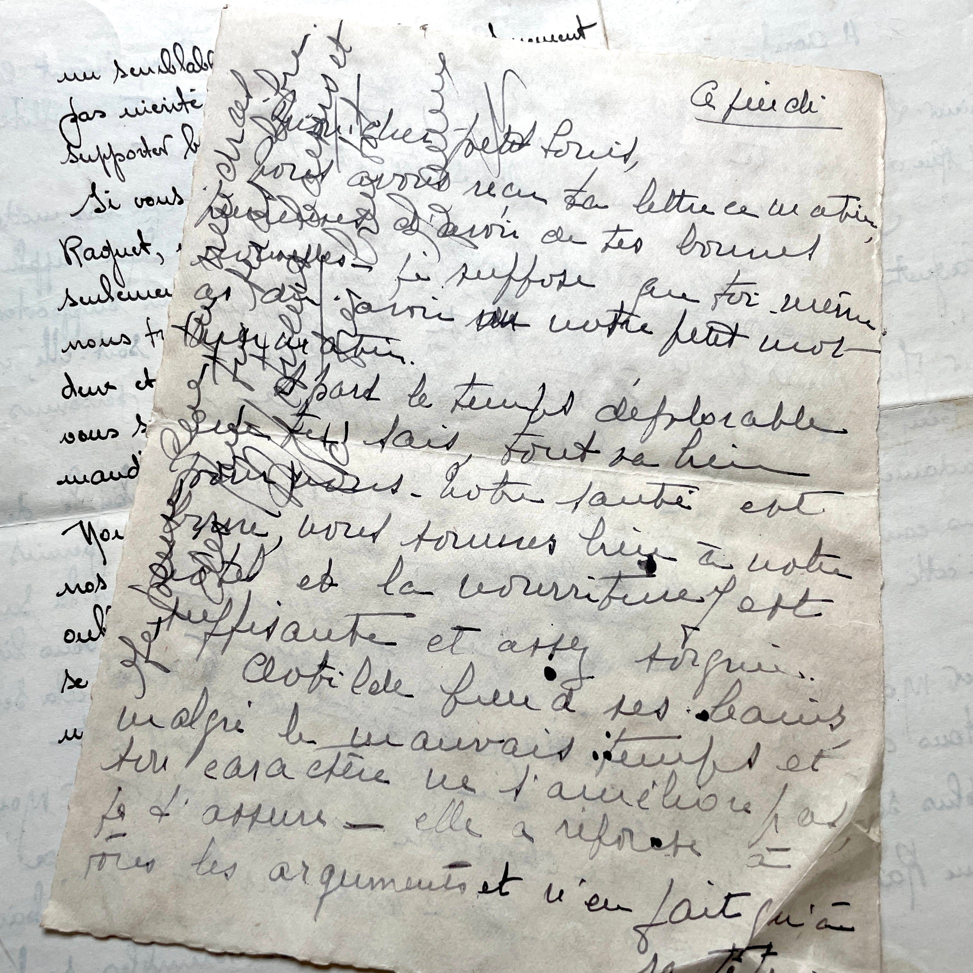 1930s French handwritten letter set - vintage paper ephemera with elegant cursive and letterheads.