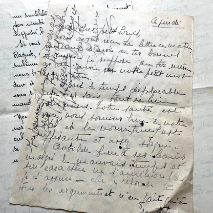 1930s French handwritten letter set - vintage paper ephemera with elegant cursive and letterheads.