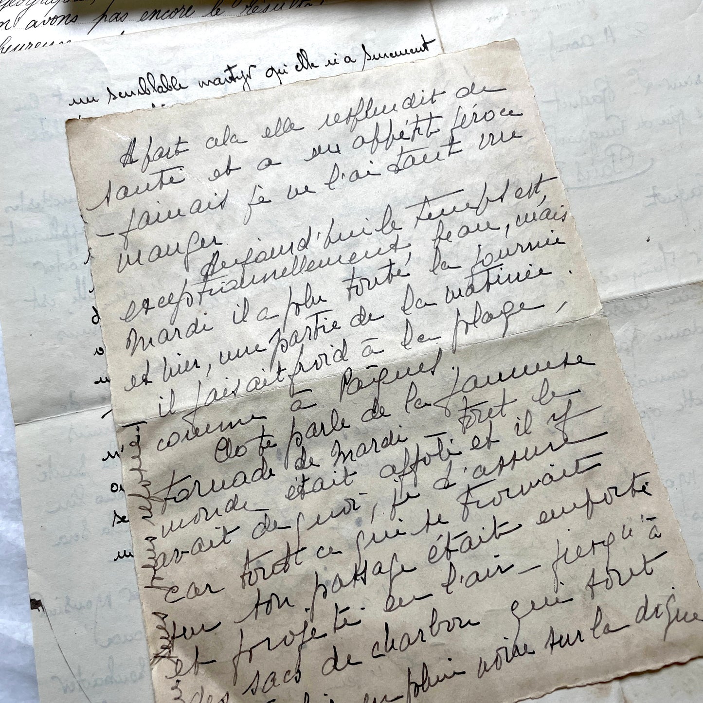 1930s French handwritten letter set - vintage paper ephemera with elegant cursive and letterheads.