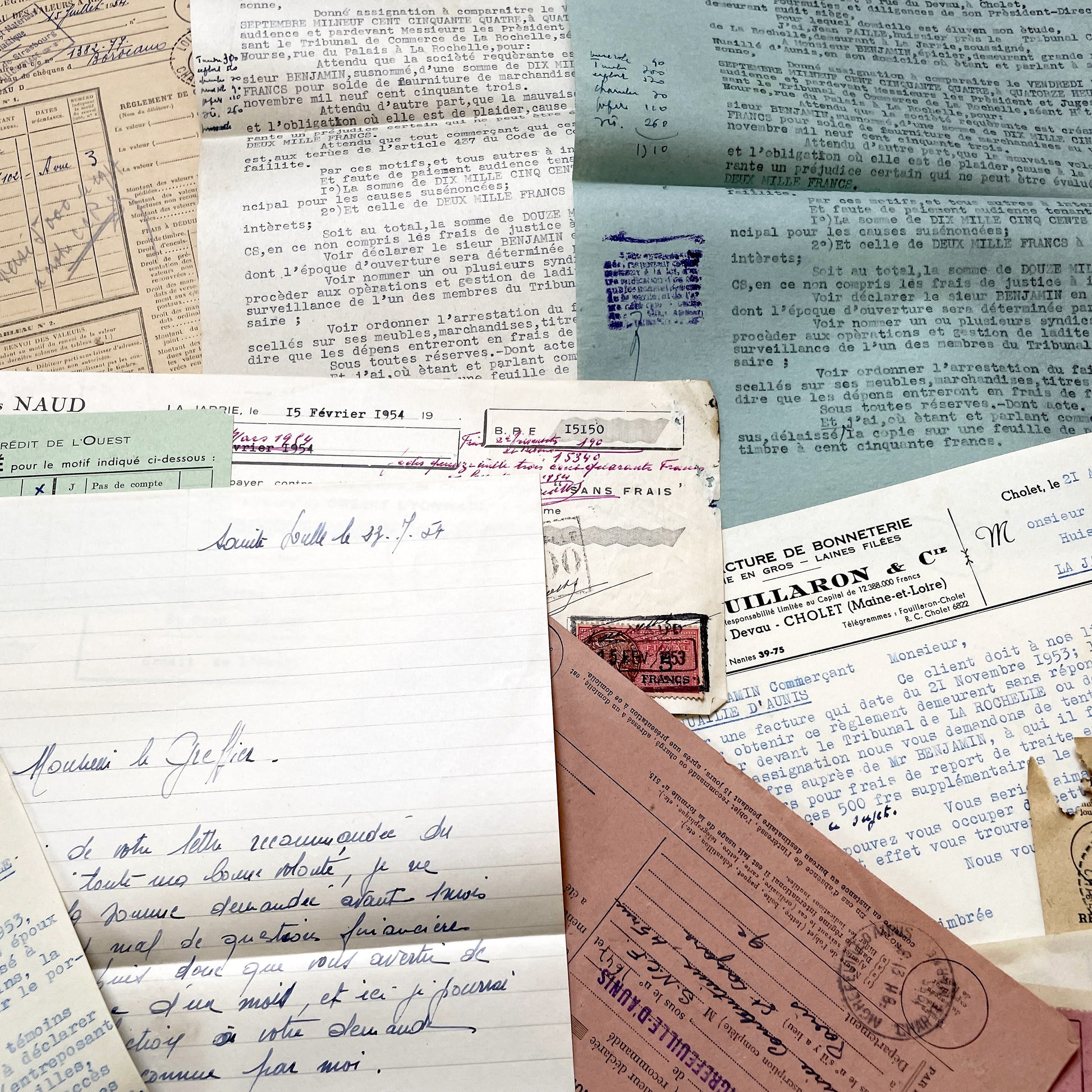 1930s - Vintage Ephemera Lot – French Letters, Invoices & Legal Documents from Notary Archive