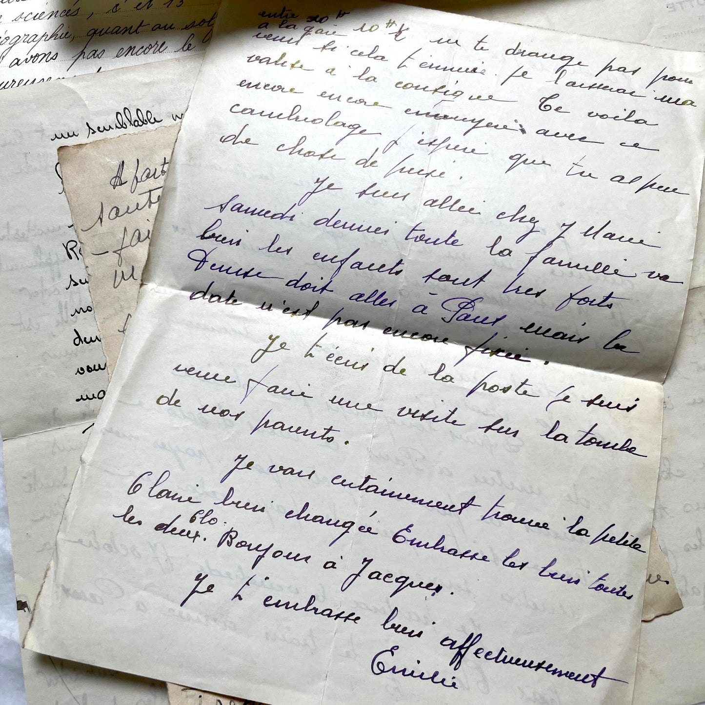 1930s French handwritten letter set - vintage paper ephemera with elegant cursive and letterheads.