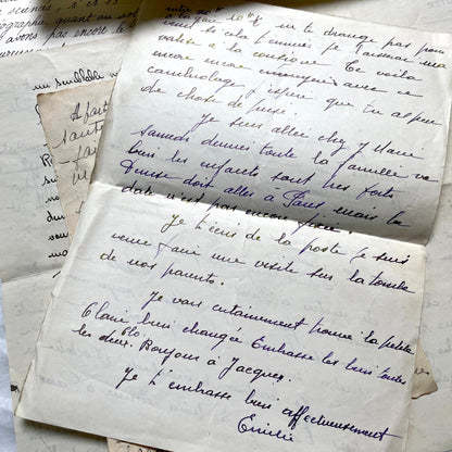 1930s French handwritten letter set - vintage paper ephemera with elegant cursive and letterheads.