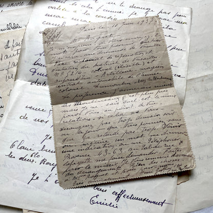 1930s French handwritten letter set - vintage paper ephemera with elegant cursive and letterheads.