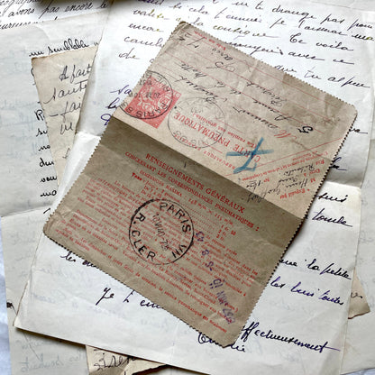 1930s French handwritten letter set - vintage paper ephemera with elegant cursive and letterheads.