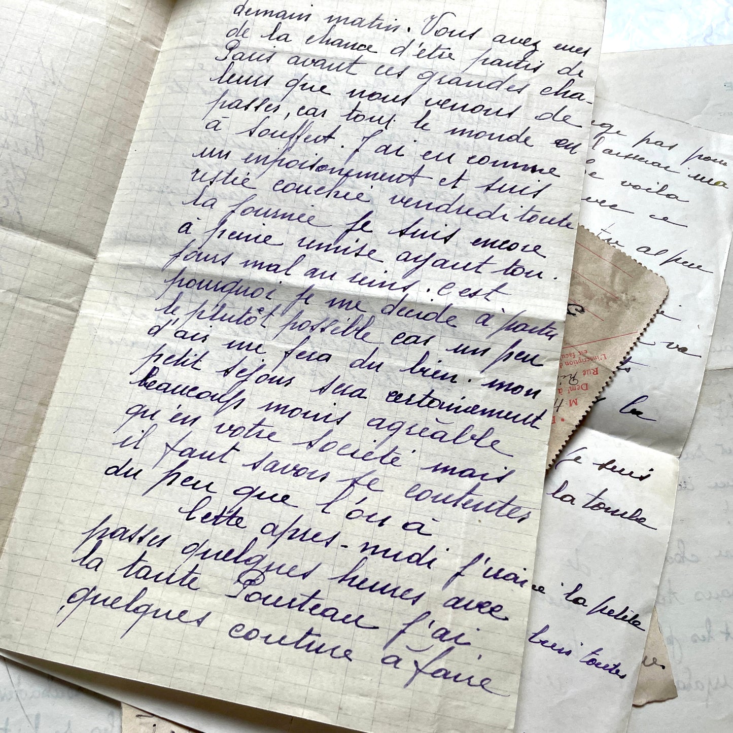 1930s French handwritten letter set - vintage paper ephemera with elegant cursive and letterheads.