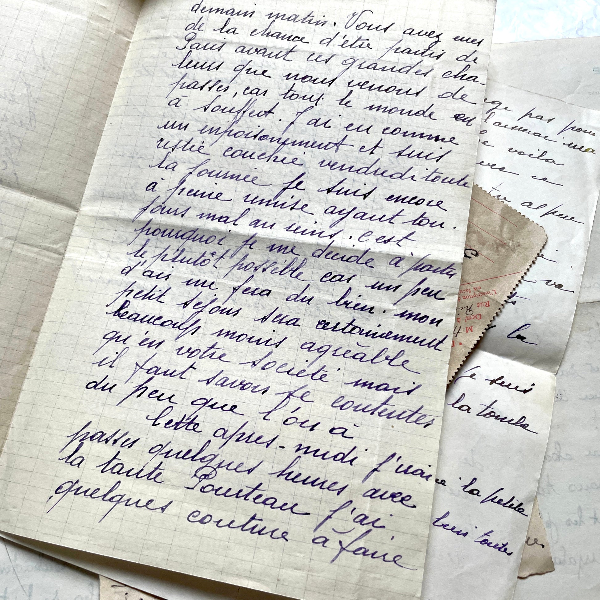 1930s French handwritten letter set - vintage paper ephemera with elegant cursive and letterheads.