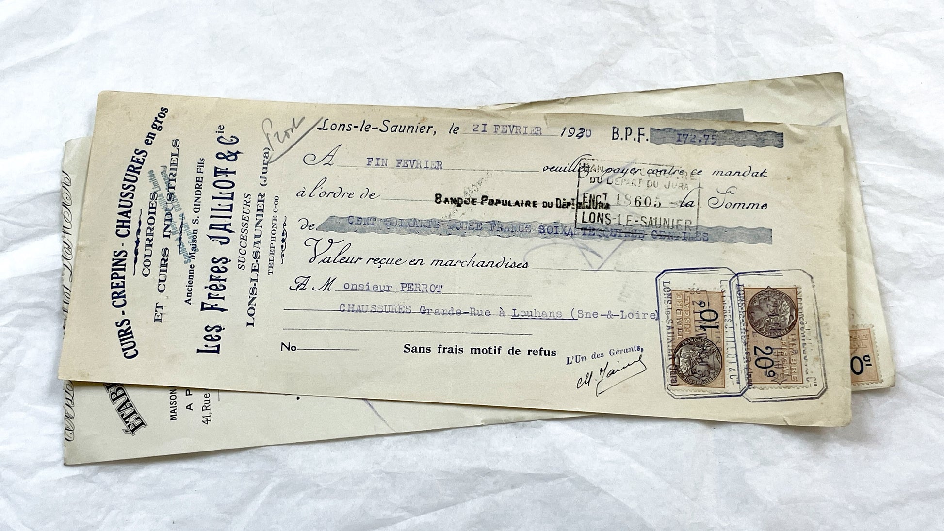 1930s - Lot of 6 Vintage French Bills of Exchange – Handwritten Commercial Documents with Stamps