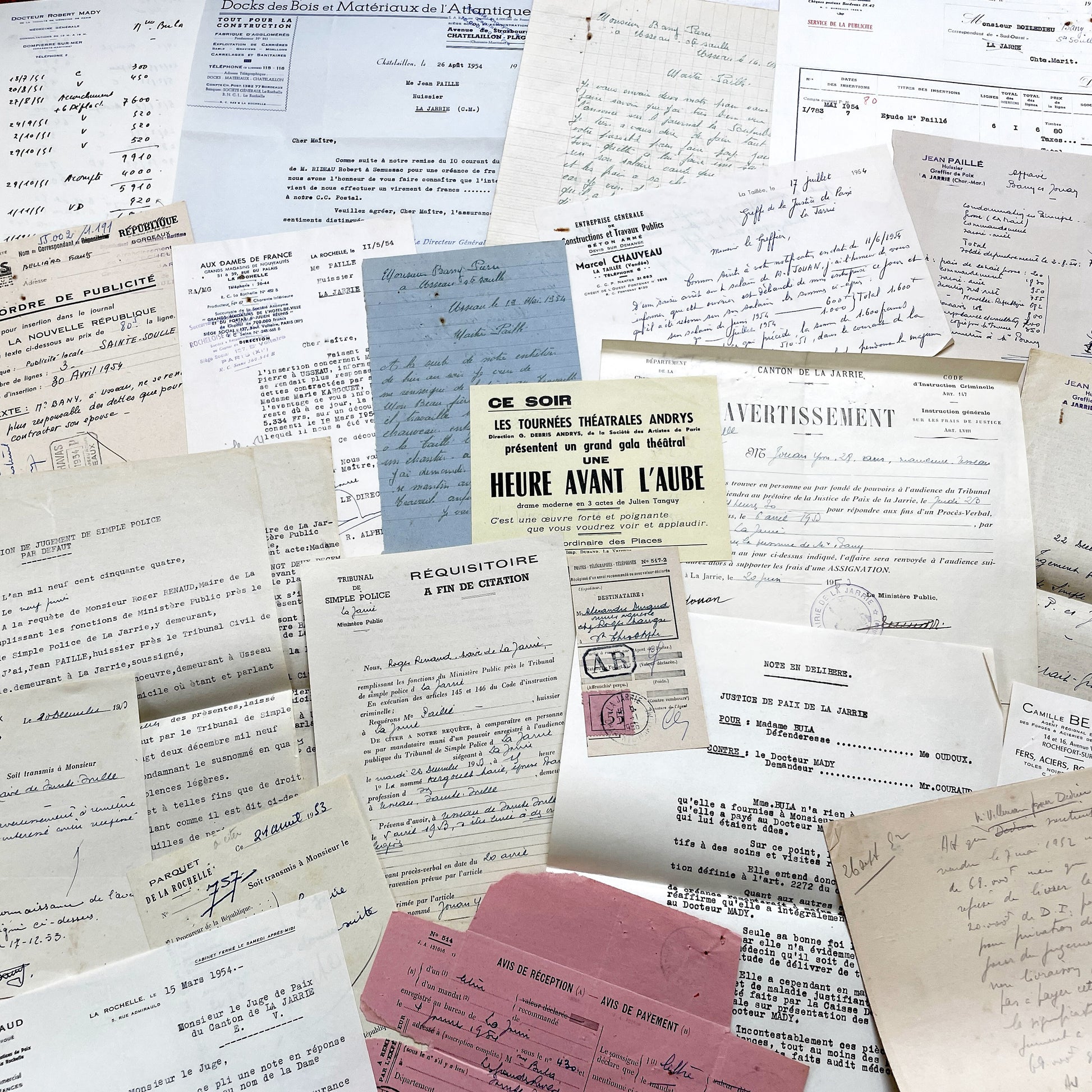 1950s - Vintage Ephemera Lot – French Letters, Invoices & Legal Documents from Notary Archive