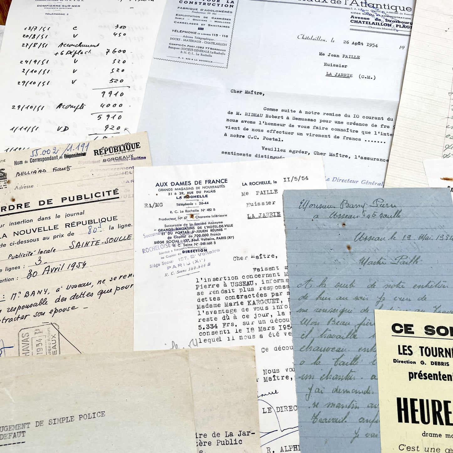 1950s - Vintage Ephemera Lot – French Letters, Invoices & Legal Documents from Notary Archive
