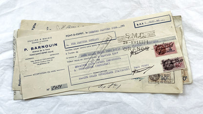 1930s - Lot of 6 Vintage French Bills of Exchange – Handwritten Commercial Documents with Stamps